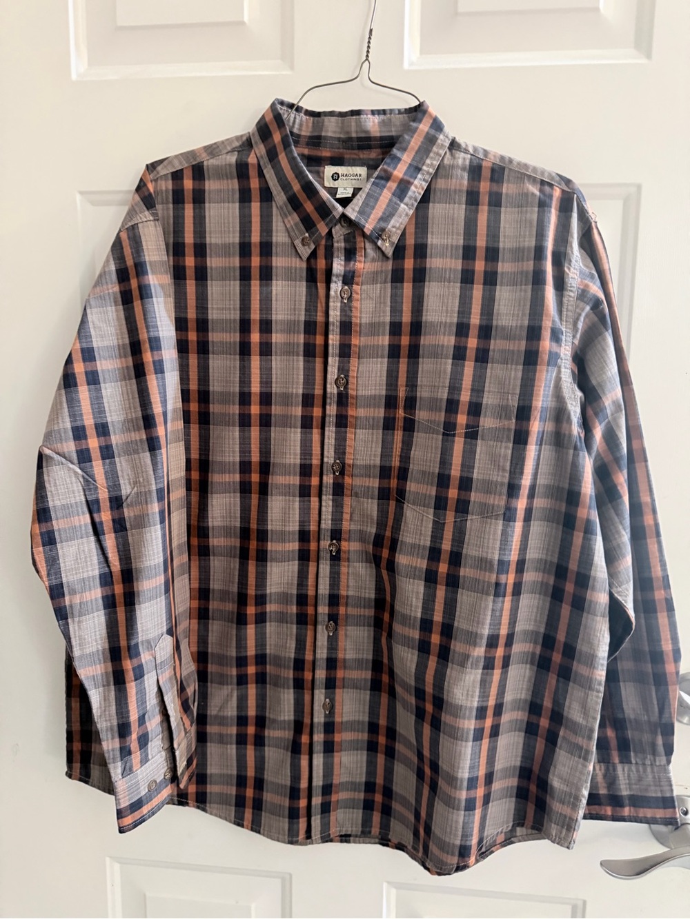 Haggar Men’s Plaid Button-Down Shirt in Autumnal Colors, Orange, Tan & Brown